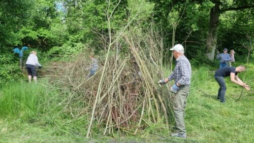 Bålet er lavet og der er en bunke til at smide grene på i løbet af aftenen. Grenene er knastørre efter at have ligget fra vinterarbejdsdagen