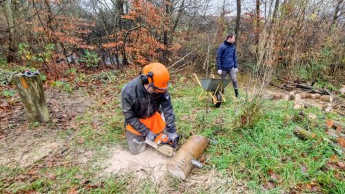 Arbejdsdag_2021_11_28. Niller skærer skiver ud til bunde for juledekorationerne